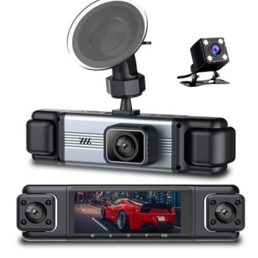 Imagem de Câmera de painel de 4 canais para carros, DVR panorâmico de carro de 360 graus, câmeras frontais internas e traseiras, visão noturna infravermelha, 4 câmeras 1080p + 480p x 3 gravador de vídeo de