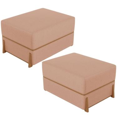 Imagem de Kit 02 Puffs Decorativo Retangular Para Sala de Estar Domus L02 Linho Rosê - Lyam Decor