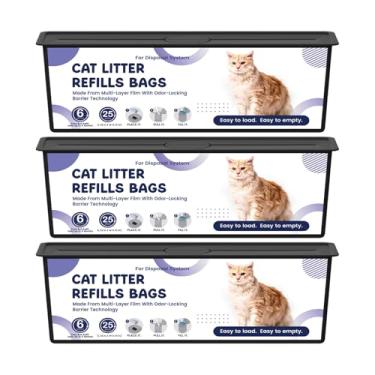 Imagem de Cartucho de refil de areia para gatos fácil de enrolar compatível com refis de balde de lixo Cat Genie Easy Roll, controle de odores, 3 pacotes (75 sacos)