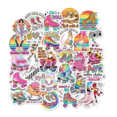 Imagem de Pacote com 30 adesivos Roller Girl – Decalques de patins retrô de vinil à prova d'água para laptop, garrafa de água, scrapbook, skate, capa de telefone