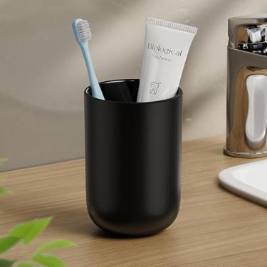 Imagem de MOPMS Copo de escova de dentes 380 ml, copo reutilizável inquebrável, 1 peça, porta-escovas de dentes de plástico antiderrapante para banheiro, preto