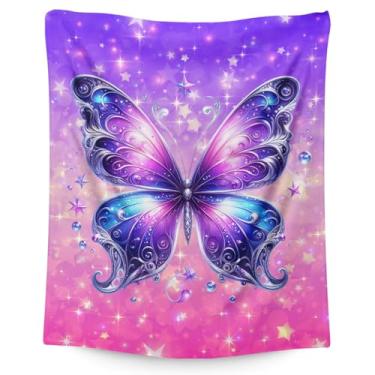 Imagem de Wedinosaurnes Cobertor infantil de borboleta, para meninas, 157 x 101 cm, para sofá, acampamento, jardim, decoração de casa, viagens