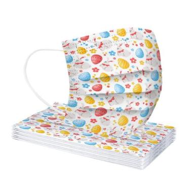 Imagem de Máscara descartável HUOGUO Easter Fashion com padrão de ovos e coelhos