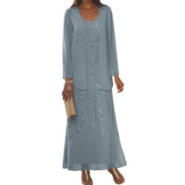 Imagem de Vestidos para a mãe da noiva Clothfun 2 peças em chiffon azul