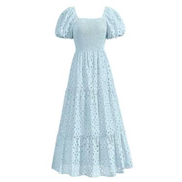 Imagem de Vestido de verão PRETTYGARDEN 2025 Eyelet, gola quadrada, manga folhad