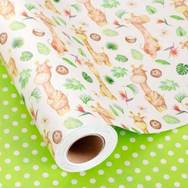 Imagem de Papel de embrulho Burymento Giraffe Reversible Dot 43cm x 10m