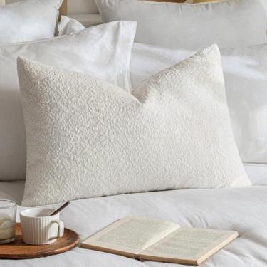 Imagem de Capa de almofada decorativa MIULEE Boucle Texture 61x41 cm branca