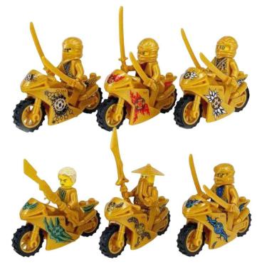 Imagem de Kit 6 Bonecos E Motos Douradas Ninjago Lloyd Kai Nya