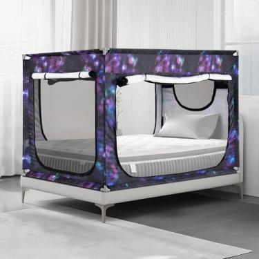 Imagem de ANC POP Tenda de cama de solteiro portátil blackout tenda de privacidade para adultos dormir em ambientes internos com 3 portas, bolsa de armazenamento, galáxia