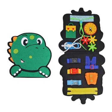 Imagem de Brinquedo Educativo Montessori, Painel de Atividades Sensoriais com Zíper e Fivelas, 58x29cm, Tema Dinossauro e Tigre, para Crianças Acima de 3 Anos (Dinossauro)