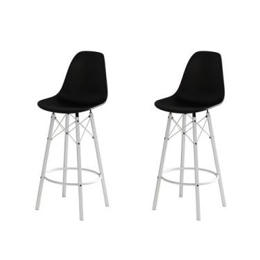 Imagem de Conjunto 2 Banquetas Eames Tubo Ferro Branco Assento Preto - Up Home