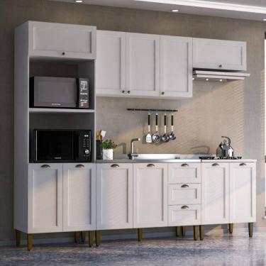 Imagem de Armário Cozinha Americana Modulada Completa 260cm 5 Peças Com Balcão Multimóveis Cr20495 Branco