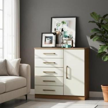 Imagem de Comoda Sapateira Gaveteiro Milão 5 Gavetas 1 Porta MDP Quarto Casal - 
