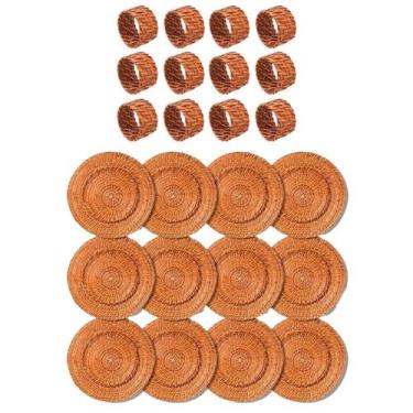 Imagem de Kit 12 Sousplat E 12 Porta Guardanapo Rattan Bege Rafimex