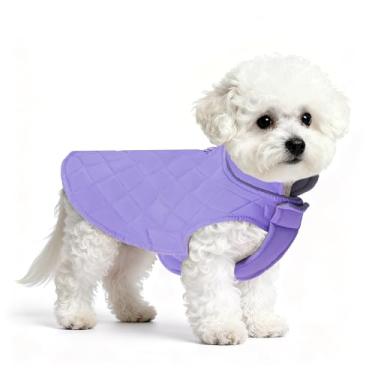 Imagem de Mile High Life Casaco quente para cães, jaqueta de inverno para cães pequenos, à prova de vento, resistente à água, para clima frio, aconchegante para filhotes (roxo, peito médio 44 cm)