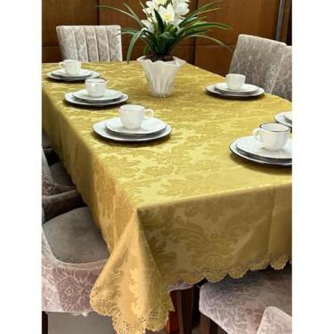 Imagem de Toalha De Mesa Decoração 4 6 8 10 12 14 Lugares Bonita Estampada Jacquard - Envio Imediato(DOURADO,3,50 METROS (12 LUGARES))