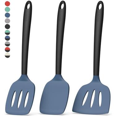 Imagem de Coukre Pacote com 3 espátulas de silicone, resistente ao calor, livre de BPA, espátula de peixe, espátula sólida e ranhurada para frigideiras antiaderentes, ovos, panquecas, peixe, hambúrgueres (3