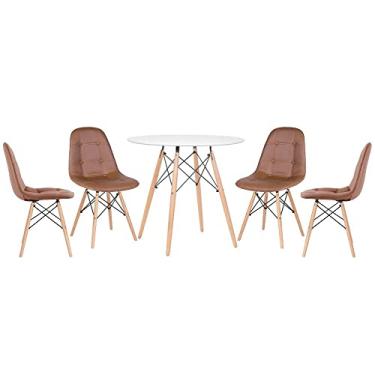 Imagem de Loft7, KIT - Mesa Eames 80 cm branco + 4 cadeiras Eames Botonê marrom