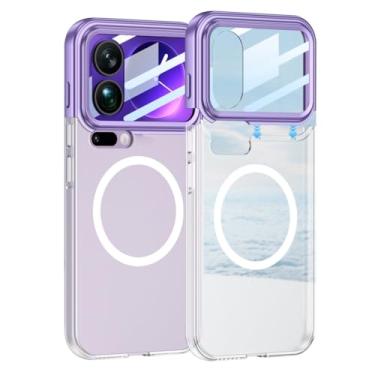 Imagem de LYJSMGZ Capa magnética para Xiaomi 17 Pro Max/17 Pro/17, emenda com bloqueio de cor, translúcida, à prova de choque, suporta carregamento sem fio, roxo, 17