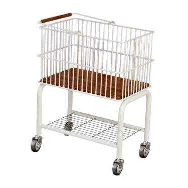 Imagem de AFXGUSD Carrinho de Lavanderia Móvel com Cesto Removível, Suporte de Armazenamento para Banheiro, Estrutura de Metal Branca, Carrinho de Lavanderia Multifunci, Rodas pretas