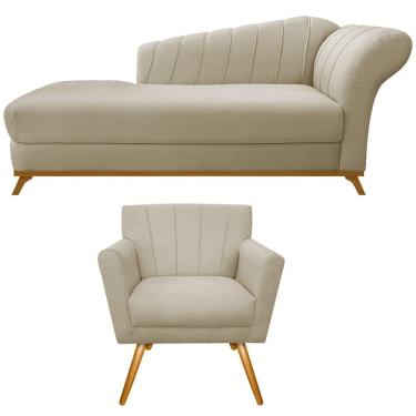 Imagem de Kit Diva Recamier Vanessa 140cm Lado Esquerdo E 01 Poltrona Laura Linho Cor Bege