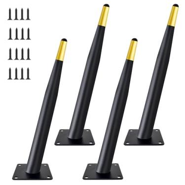 Imagem de Verida Pernas de móveis de 40,6 cm, conjunto de 4, pernas de mesa de metal de substituição para sofás, cômodas, suportes de TV, cadeiras, mesas-de-cabeceira e móveis, estilo meados do século, preto