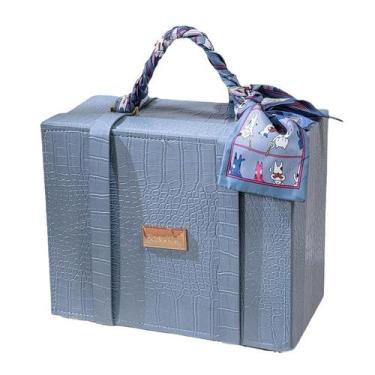 Imagem de Caixa de presente de couro azul de luxo com tampa 25,5 x 20,5 x 13,5 c