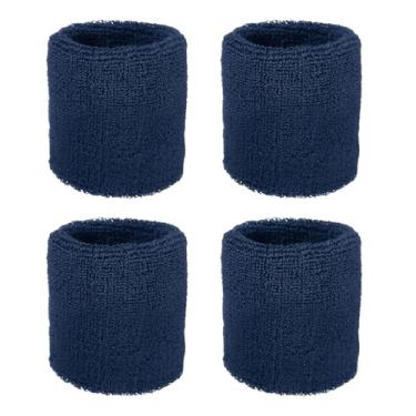 Imagem de YELARXI Pulseiras de suor, pulseiras para esportes de suor 7,6 x 7,6 cm e pacote com 4 e azul marinho para (tênis/basquetebol/futebol/corrida/malhar/homens e mulheres)
