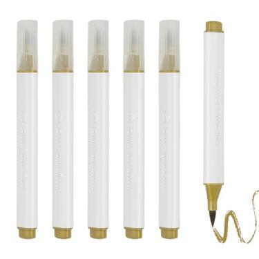 Imagem de PATIKIL Caneta de aquarela de arte, 6 peças, caneta de aquarela triangular de ponta macia para escritório, artesanato, álbuns, escrita, diário, desenho, caligrafia, amarelo dourado