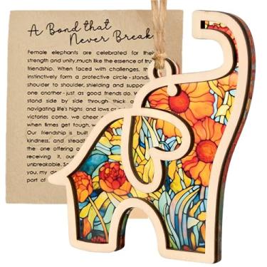 Imagem de Presentes de aniversário significativos para melhores amigas irmãs mulheres, enfeite de elefante da amizade com cartão de história, decoração de elefante de madeira feita à mão, presente de Natal e