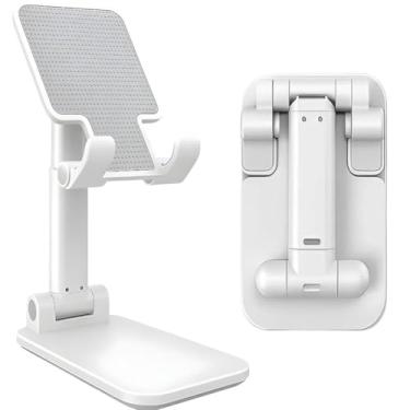 Imagem de Suporte Universal Ajustável para Celular e Tablet, Base Antiderrapante, Dobrável com Ângulo de 0° a 90°, para Mesa, Videochamadas, Home Office e Filmes (Branco)