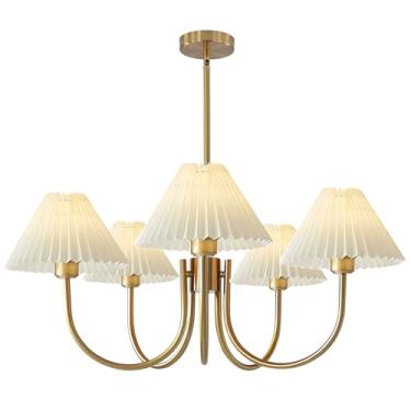 Imagem de Luminária pendente plissada, lustre grande em latão dourado, lustre Sputnik de 5 luzes, iluminação moderna para ilha de cozinha, lustres clássicos brancos para sala de jantar e sala de estar