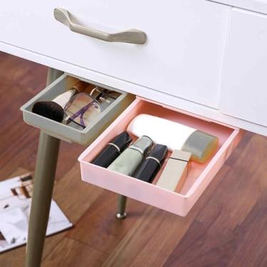Imagem de Organizador de gaveta embaixo da mesa, bandeja autolápis para canetas de maquiagem de papelaria, suporte embaixo da mesa para material escolar de escritório