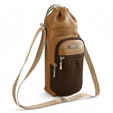Imagem de Bolsa Térmica (CARAMELO COM MARROM) GALANTE para Garrafa de 1 LITRO em Couro Sintético - Coleção Cores VERÃO 2026
