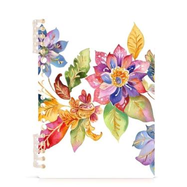 Imagem de Burbuja Caderno floral colorido em aquarela, papel pautado universitário A5 com 60 folhas, fichário para diário, trabalho, escritório, 1 pacote
