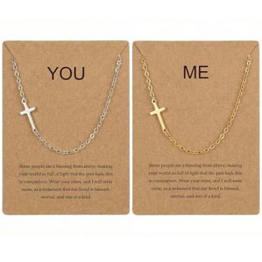 Imagem de SERYNOW Conjunto de colar de cruz combinando, pequeno pingente de cruz delicado, joia religiosa presente para mulheres amigas, 12mm, Aço inoxidável, Sem Pedra Preciosa