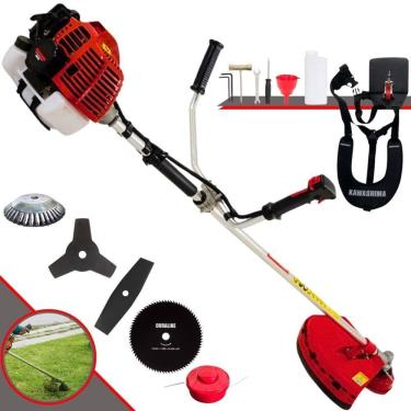 Imagem de Roçadeira Profissional Lateral Kawashima Kw52l À Gasolina 52c 2,5hp + Faca 2 Pontas 330mm + Faca 80 Dentes 255mm + Esco