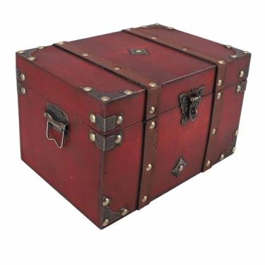 Imagem de TOPINCN Caixa de Armazenamento de Madeira Vintage, baú de Tesouro Decorativo Antigo Com Fechadura, Armazenamento Clássico e Caixa Decorativa para Lembranças de Joias e Colares (Bloqueio codificado