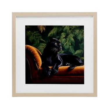 Imagem de Stupell Industries Impressão emoldurada Majestic Panther on Chaise Birch Under Glass, design por Lettered and Lined, 13 x 13