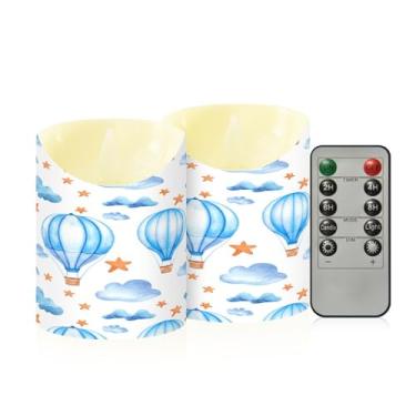 Imagem de Wassud Balões de ar quente azuis velas sem chama com controle remoto, velas realistas cintilantes com temporizador, velas decorativas para Natal, casamento, festa, decoração de casa pequenas
