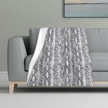 Imagem de ZTPOWQA Cobertor de flanela macio quente e aconchegante com estampa de pele de cobra em preto e branco para cama, sofá, viagem, acampamento, lavável, inverno, outono