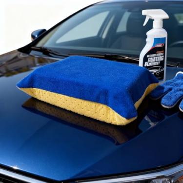Imagem de Bloco de esponja de limpeza de carro - ferramenta de detalhamento automotivo multiuso para cuidados internos e externos para para-brisas de carro, espelhos, vidro (azul + amarelo)
