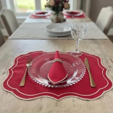 Imagem de Kit Jogo Americano Exclusivo Com Guardanapo Bordado Mesa Posta Sousplat (Escócia - Vermelho, 12 Peças)