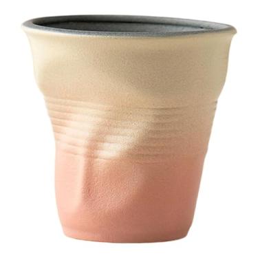 Imagem de ＫＬＫＣＭＳ Caneca de cerâmica para café, chá com leite, latte, porcelana plissada criativa, 90ml, ideal para clubes, fazendas, hotéis e para o Dia dos Pais. Água, Rosa Amarelo