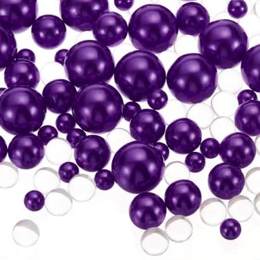 Imagem de 150 peças de contas flutuantes, 8/14/20 mm contas de enchimento de vaso centros de mesa pérola flutuante sem furo e 8000 peças de contas de gel de água transparente para decoração de vaso, roxo escuro