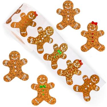 Imagem de 500 peças de adesivos de Natal para crianças, rolo de adesivo de homem de gengibre a laser, 3 cm, holográfico, Natal, inverno, férias, adesivos, adesivos, decalques para envelopes de Natal, convites