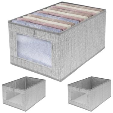 Imagem de 3 peças caixa de armazenamento de roupas de inverno dobrável organizador de roupas não tecido organizador de roupas com janela transparente para calça jeans camisa legging suéter