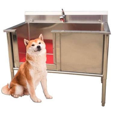 Imagem de HMPCNCZ Estação de banho profissional para cães de aço inoxidável, estação de lavagem de cães, banho de cachorro, lavatório para casa para animais de estimação grandes, médios e pequenos com torneira