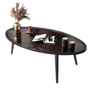 Imagem de Mesa de centro - mesa de madeira oval, mesa de centro moderna com acabamento de nogueira de meados do século com tampo de MDF, mesas de sala de estar, mesa central simples moderna (preto)
