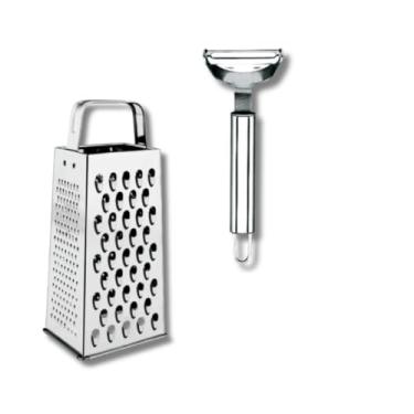 Imagem de Kit 5 Peças Inox Cozinha | Amassador Batata e Alho, Descascador, Espremedor Limão e Ralador 4 Faces(KIT 2 PEÇAS DESCAS + RALADOR)